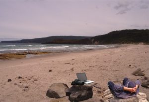 Working and lazing on the Beach