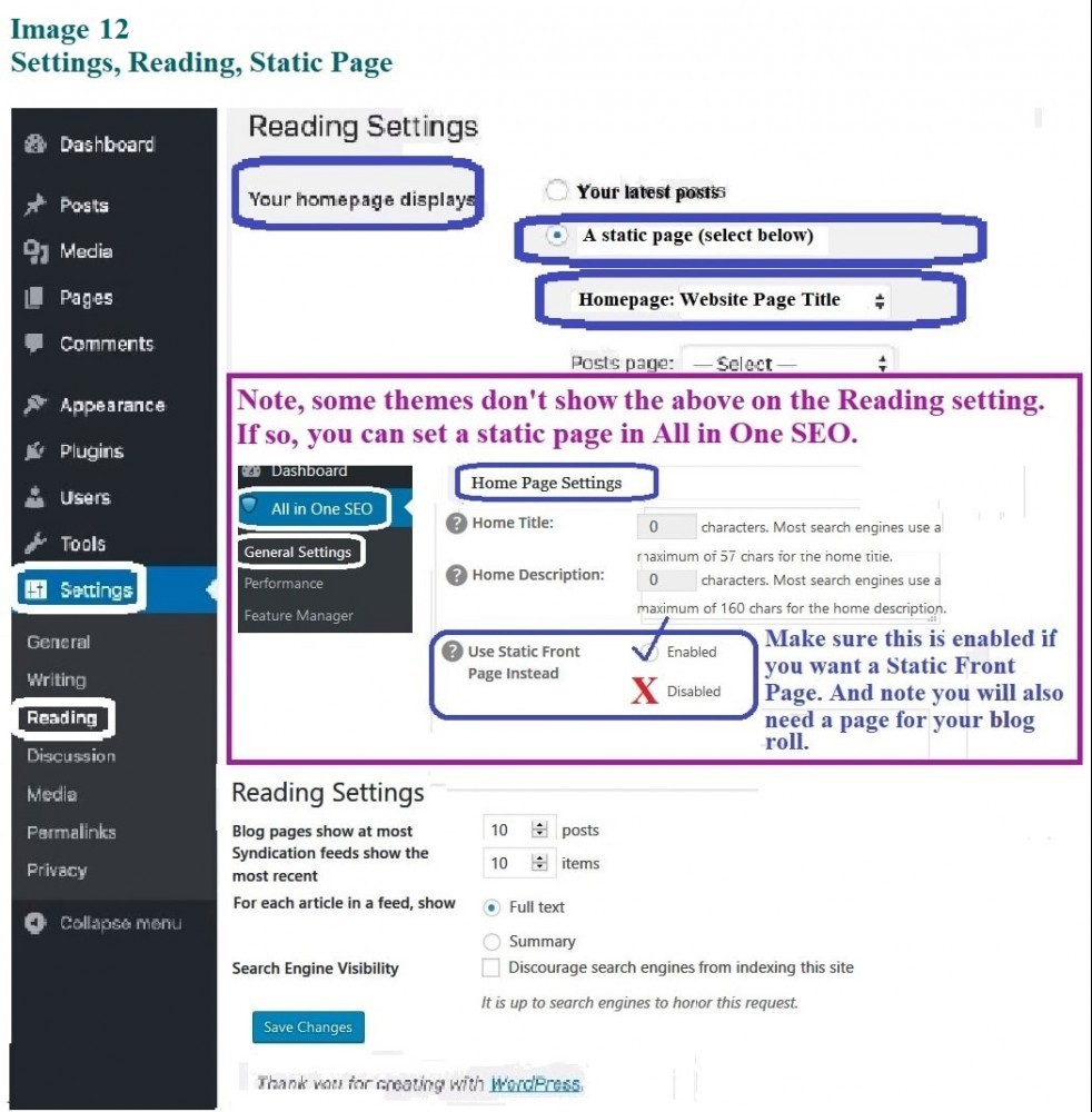 Website Reading Settings